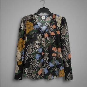 CAbi Snake Charmer Multicolor Floral and Snake Print Blouse